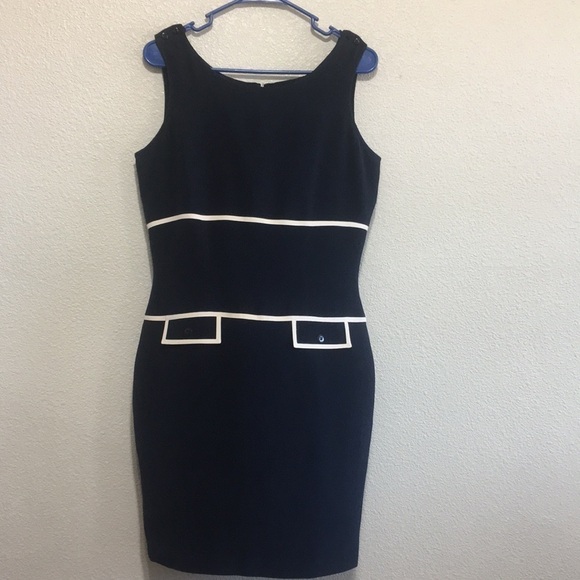 Pat Argenti Classic Navy & White Sheath Dress - Picture 1 of 8